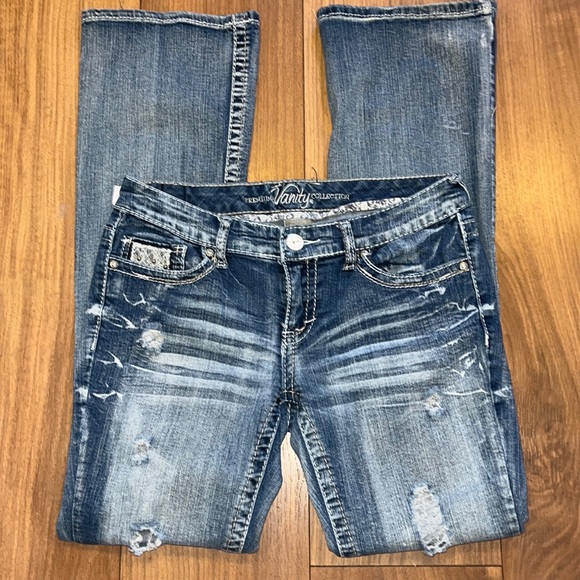 Vanity Denim - Vanity Collection Embellished & Distressed Bootcut Jeans Size 28w X 33L
